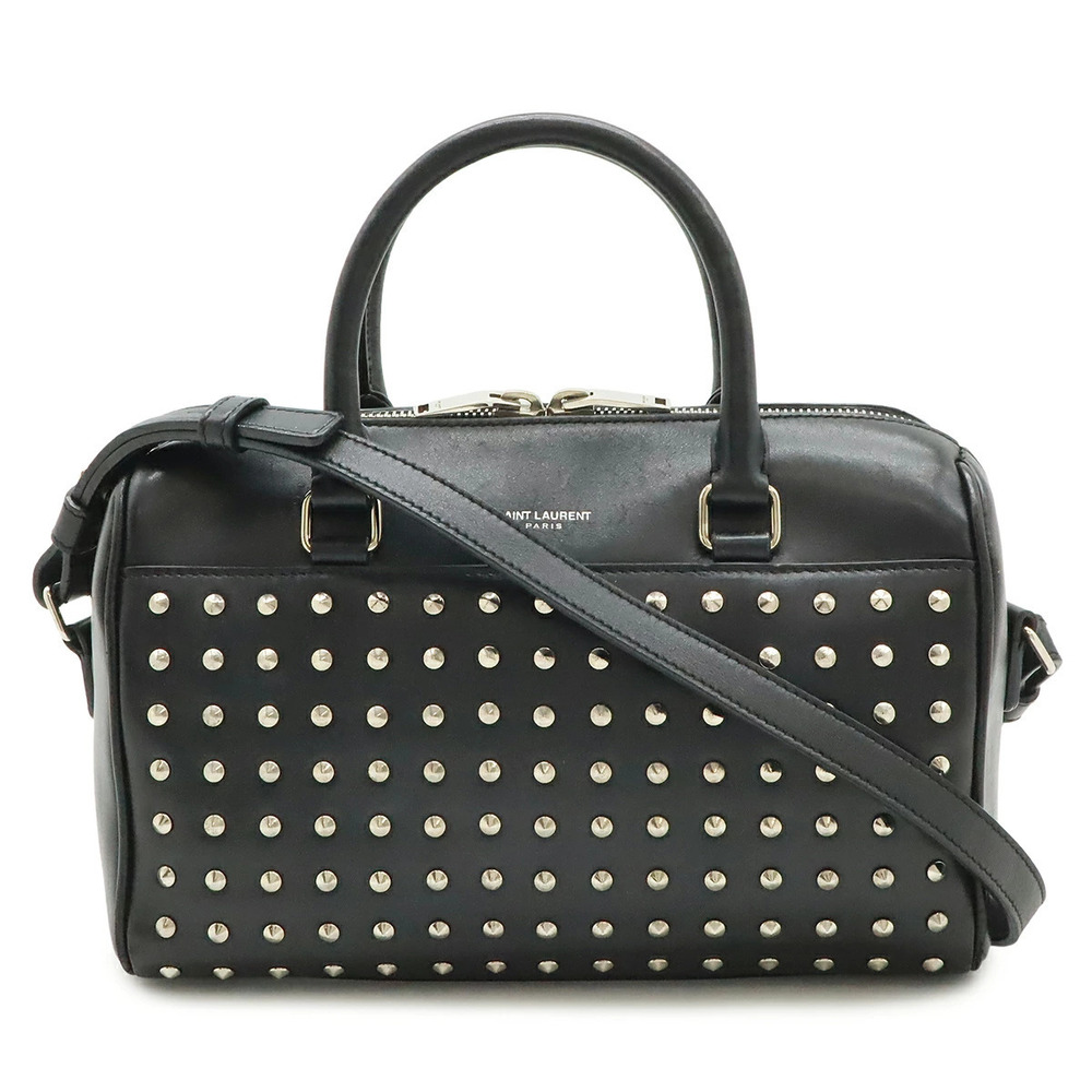 SAINT LAURENT PARIS YSL Baby Duffle 2way Shoulder Bag Leather Studs Black